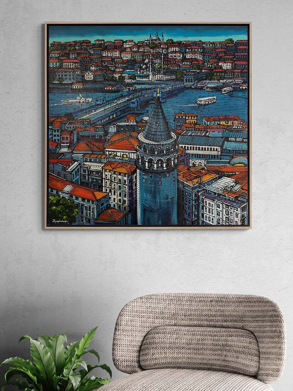 Galata'nın Gölgesinde Boğaz Yağlı Boya Tablosu Simurg Sanatevi