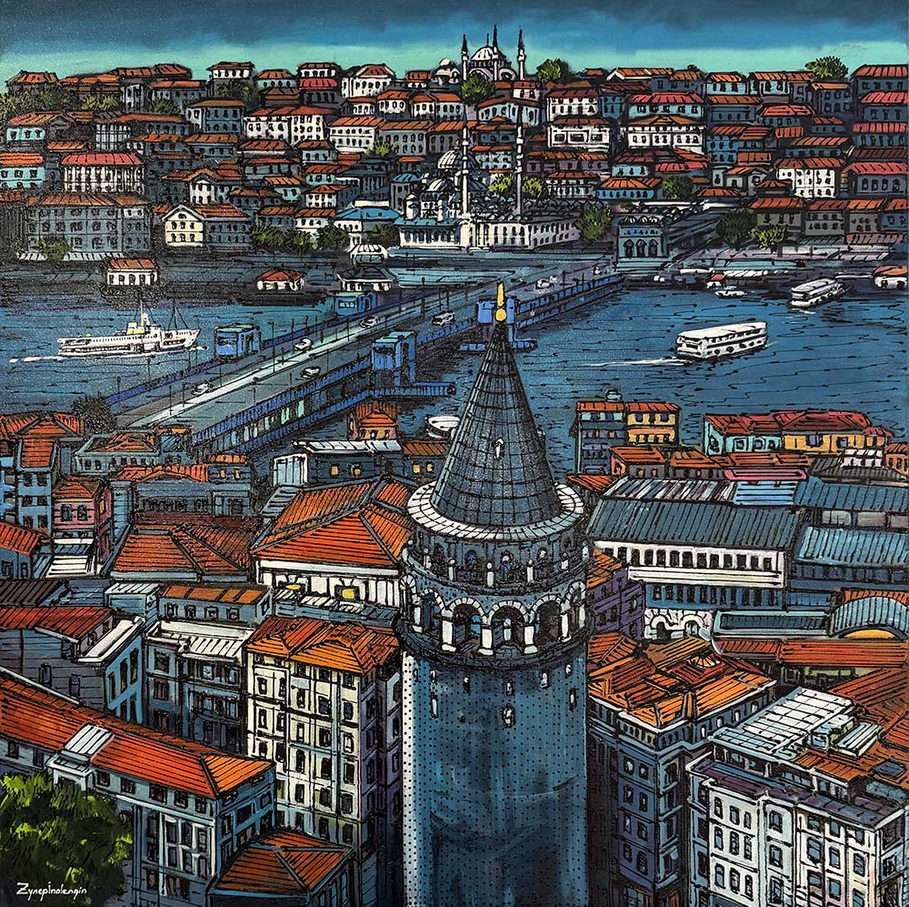 Galata'nın Gölgesinde Boğaz Yağlı Boya Tablosu Simurg Sanatevi