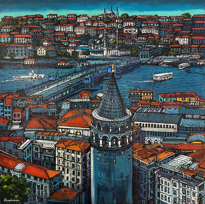 Galata'nın Gölgesinde Boğaz Yağlı Boya Tablosu Simurg Sanatevi