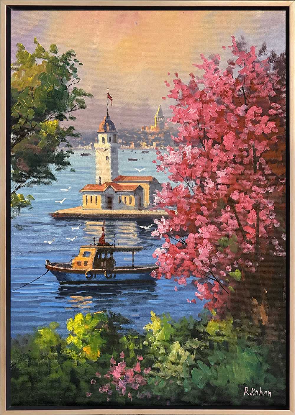 Kız Kulesine Huzurlu Bakış Yağlı Boya Tablosu