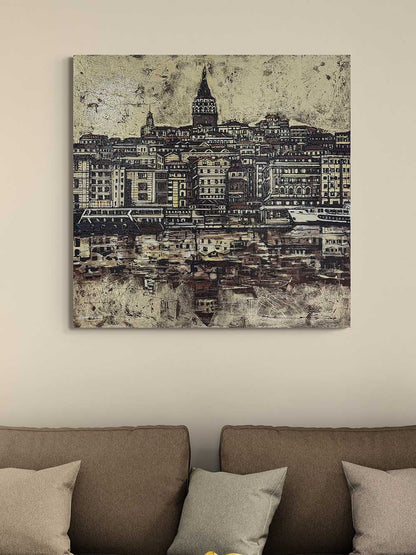 Galata ve Asırlık Yansıması Yağlı Boya Tablosu