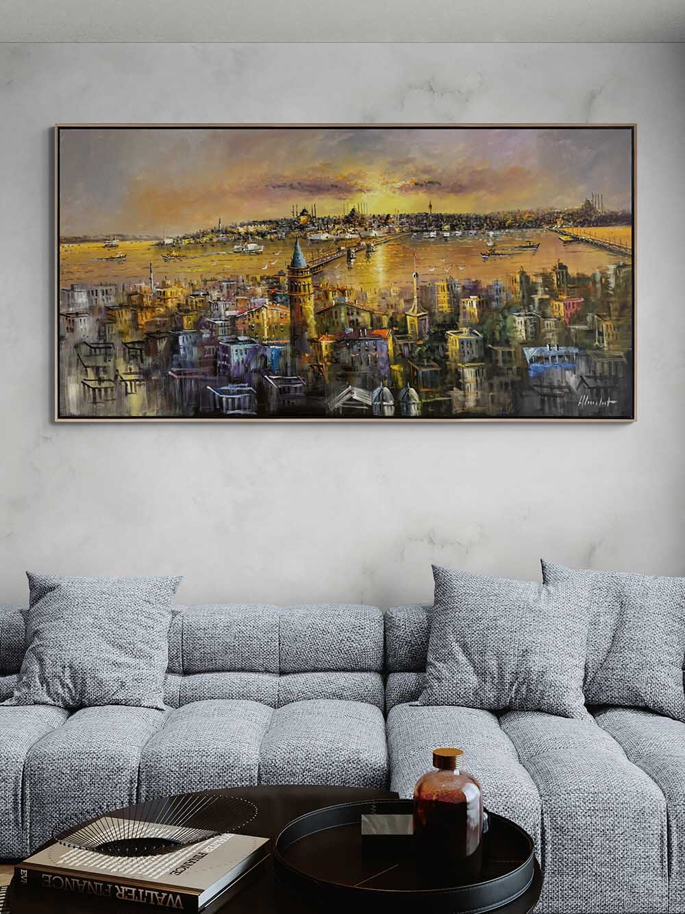 Boğazda Huzurlu Gün Batımı Yağlı Boya Tablosu