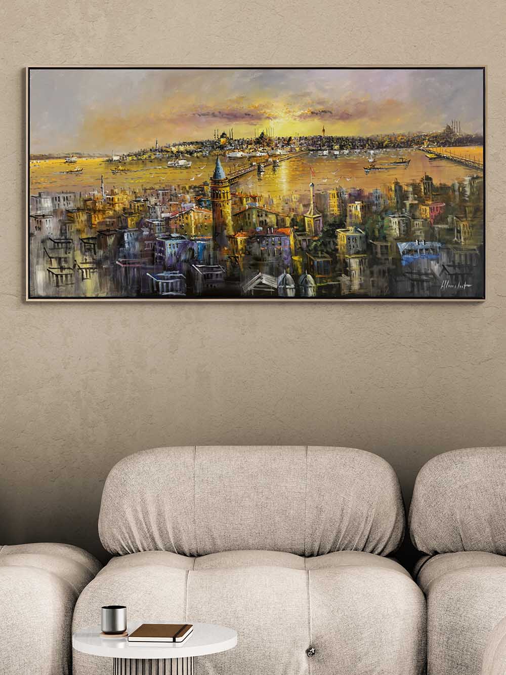 Boğazda Huzurlu Gün Batımı Yağlı Boya Tablosu