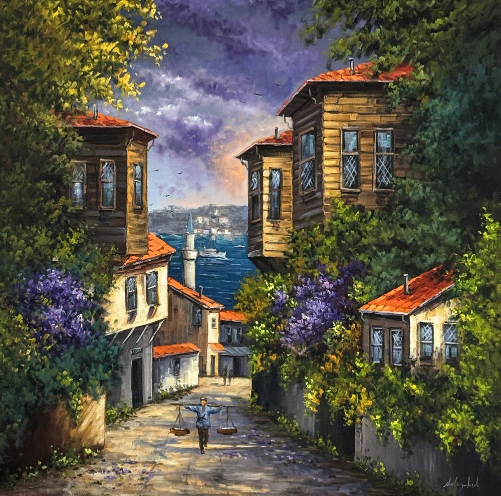 Kıyıya Açılan Sokak Yağlı Boya Tablosu Simurg Sanatevi