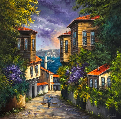 Kıyıya Açılan Sokak Yağlı Boya Tablosu Simurg Sanatevi