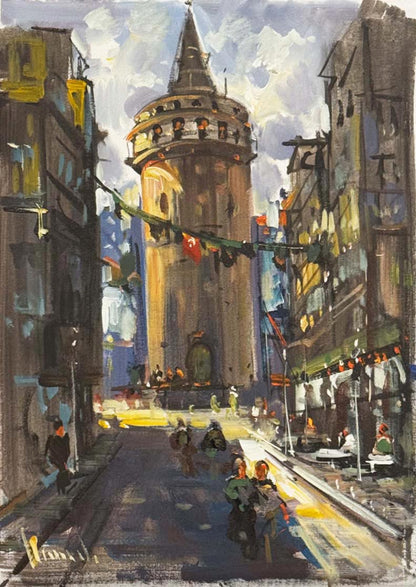 Kadim Şehirde Galata Yağlı Boya Tablosu