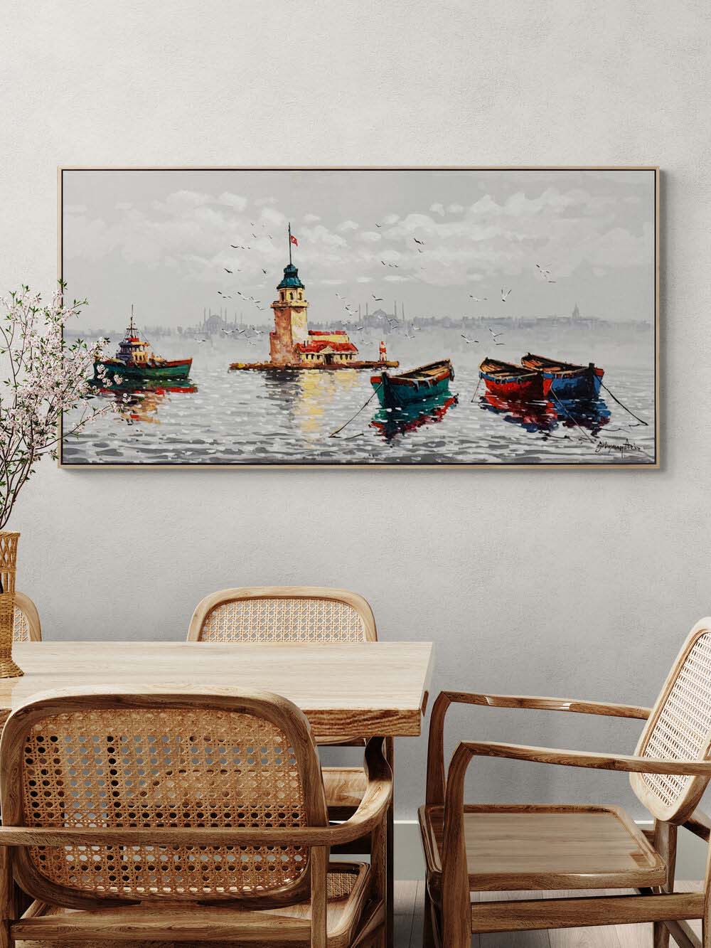 Kız Kulesi ve Misafirleri Yağlı Boya Tablosu