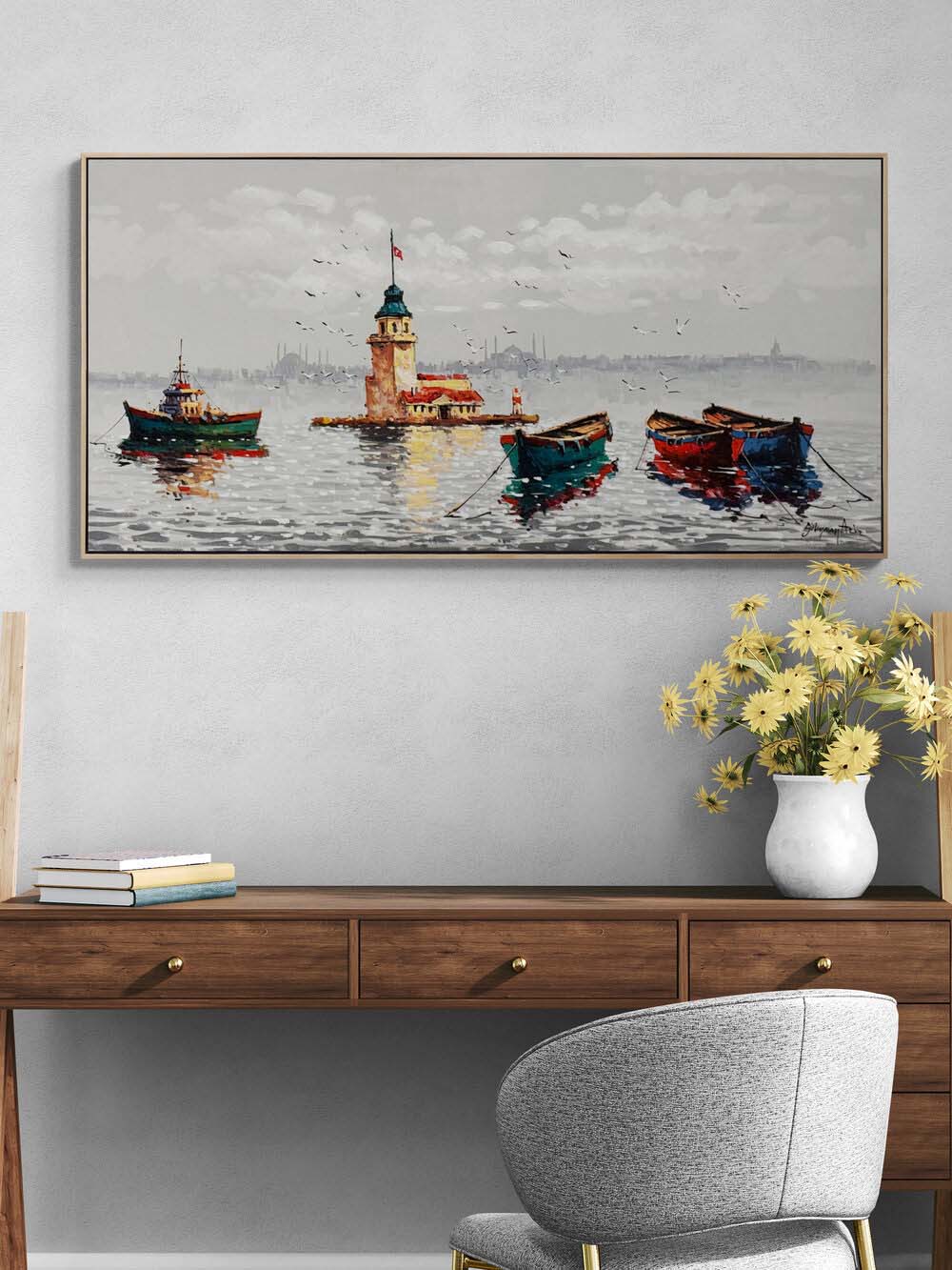 Kız Kulesi ve Misafirleri Yağlı Boya Tablosu
