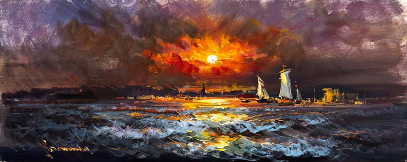 Şafağın Suya Yansıması Yağlı Boya Tablosu Simurg Sanatevi