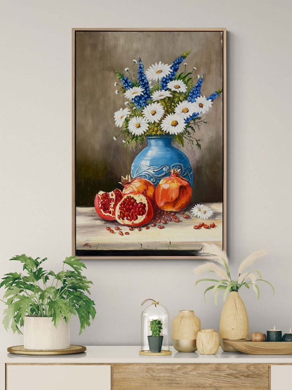 Mavi Vazoda Bereket Yağlı Boya Tablosu Simurg Sanatevi