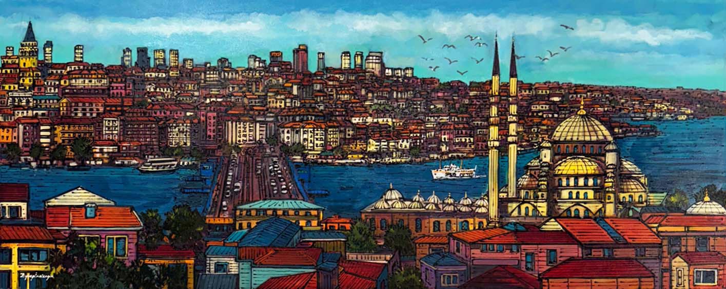 Haliç'ten Galata'ya Yağlı Boya Tablosu Simurg Sanatevi
