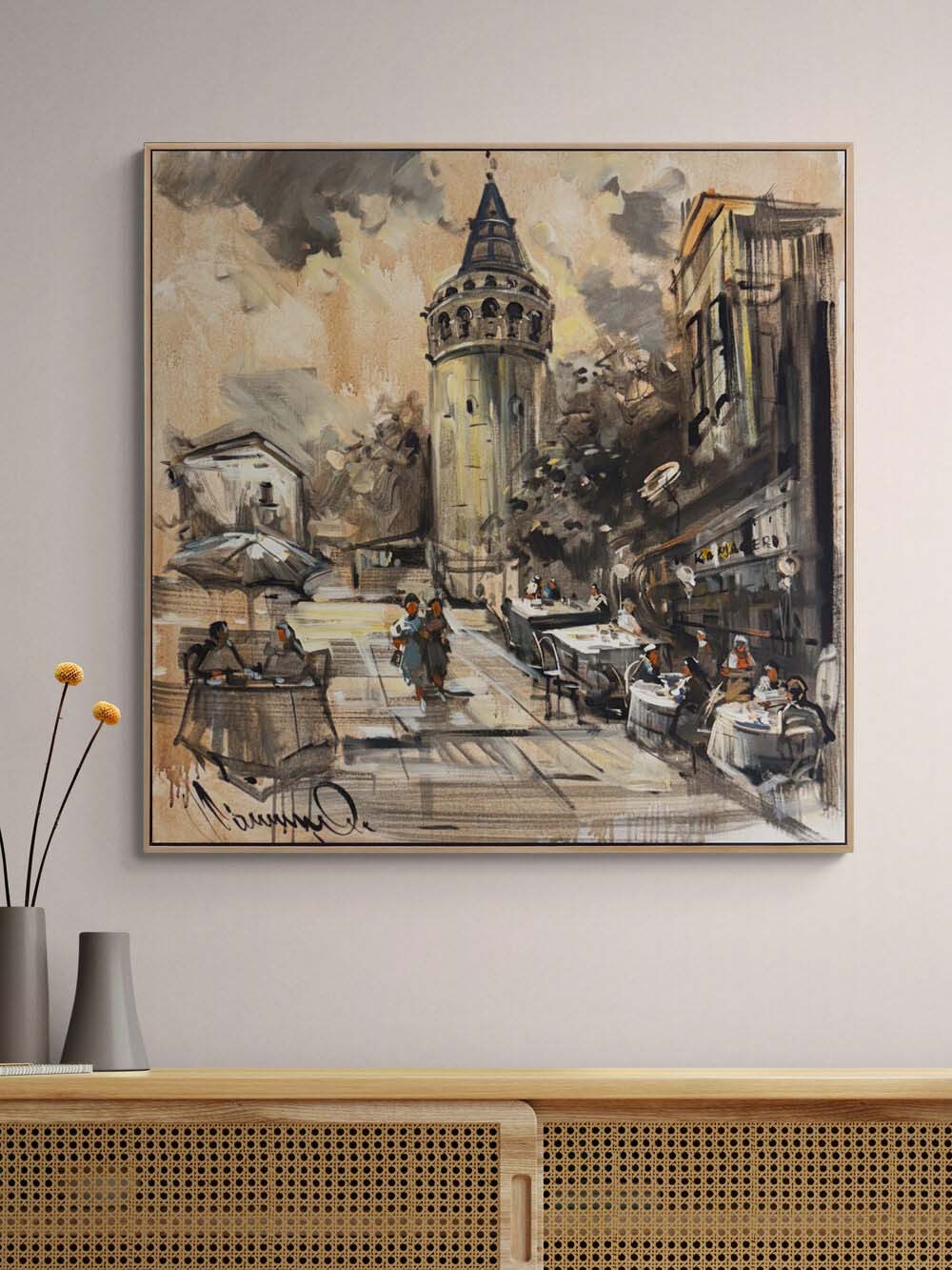 Puslu Galata Sokakları Yağlı Boya Tablosu Simurg Sanatevi