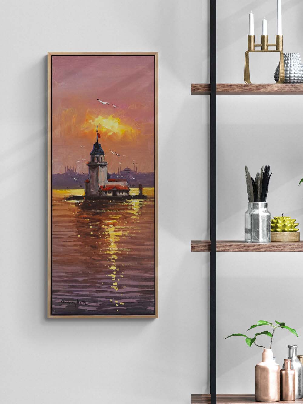 Günbatımında Kule Yağlı Boya Tablosu Simurg Sanatevi