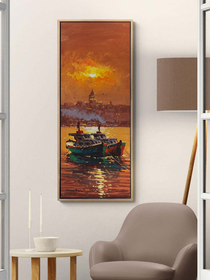 Kayıklar ve Galata Yağlı Boya Tablosu Simurg Sanatevi