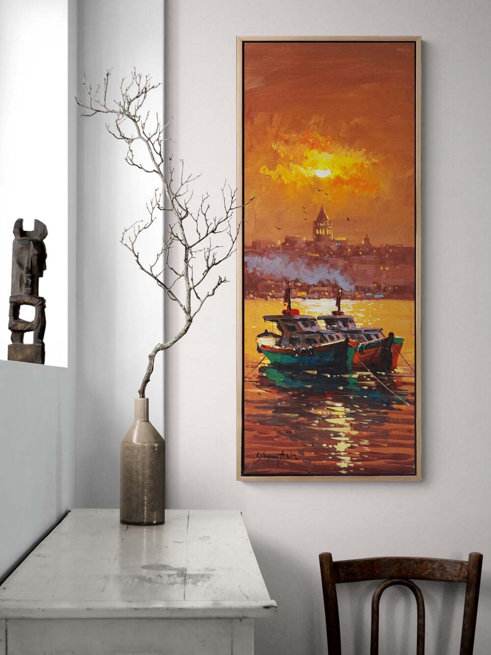 Kayıklar ve Galata Yağlı Boya Tablosu Simurg Sanatevi