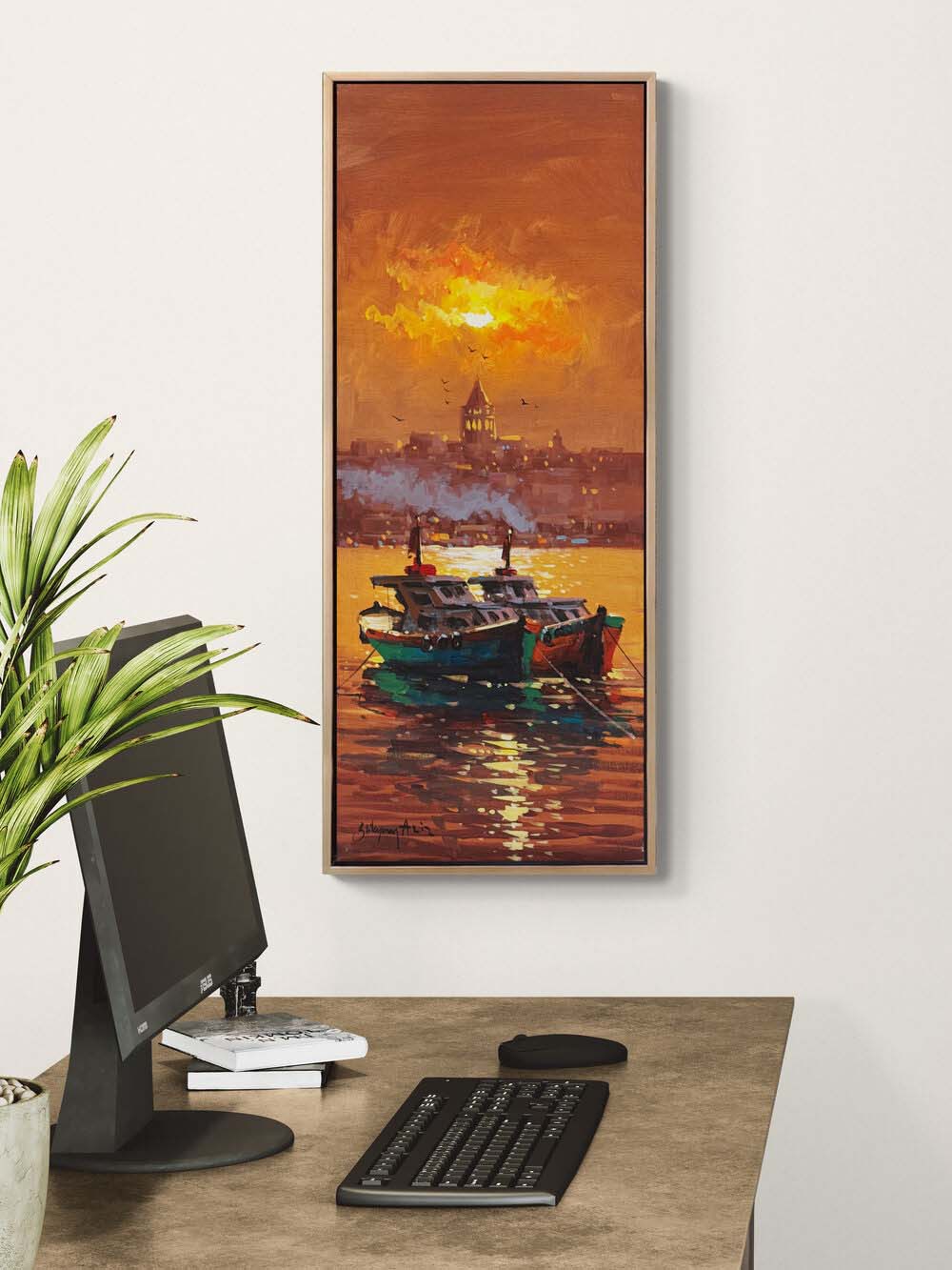 Kayıklar ve Galata Yağlı Boya Tablosu Simurg Sanatevi