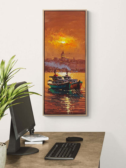 Kayıklar ve Galata Yağlı Boya Tablosu Simurg Sanatevi