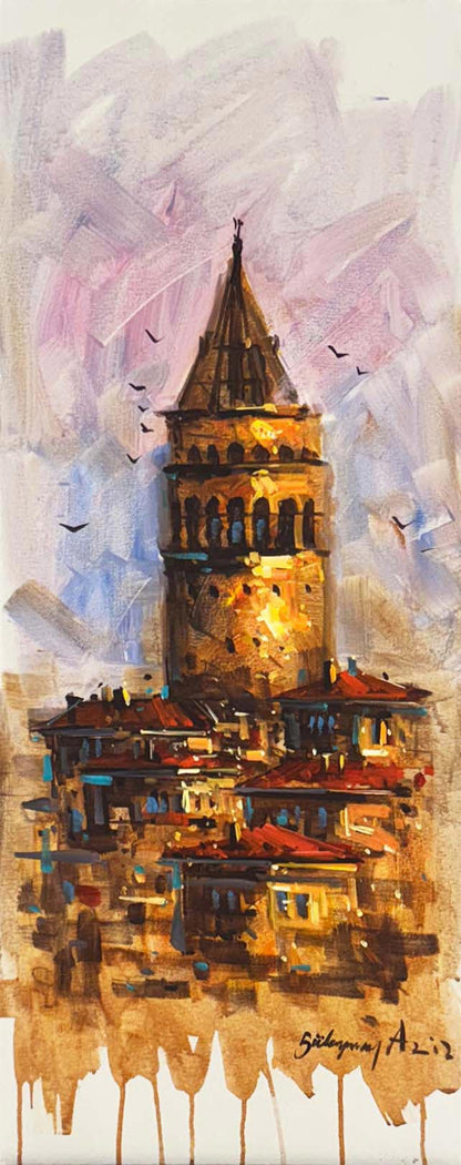 Galata'da Son Işık Yağlı Boya Tablosu Simurg Sanatevi