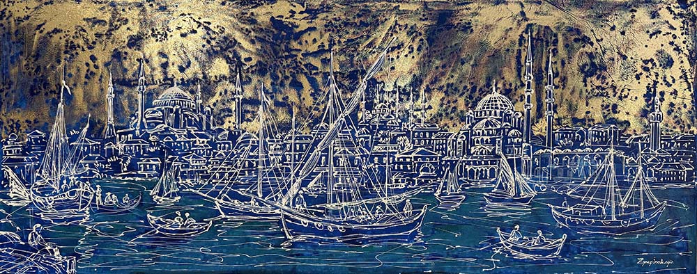 Nostaljik Tekneler ve Boğaz Yağlı Boya Tablosu Simurg Sanatevi
