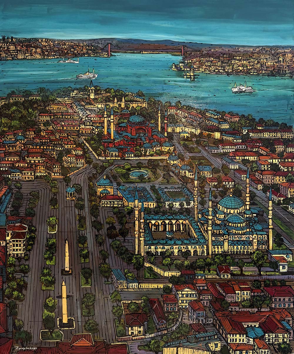 Kubbelerin Gölgesinde İstanbul Yağlı Boya Tablosu Simurg Sanatevi