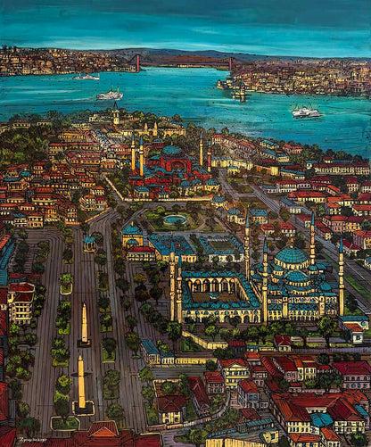 Kubbelerin Gölgesinde İstanbul Yağlı Boya Tablosu Simurg Sanatevi