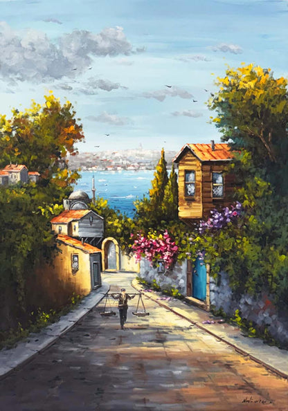 Maziye Çıkan Yokuş Yağlı Boya Tablosu Simurg Sanatevi