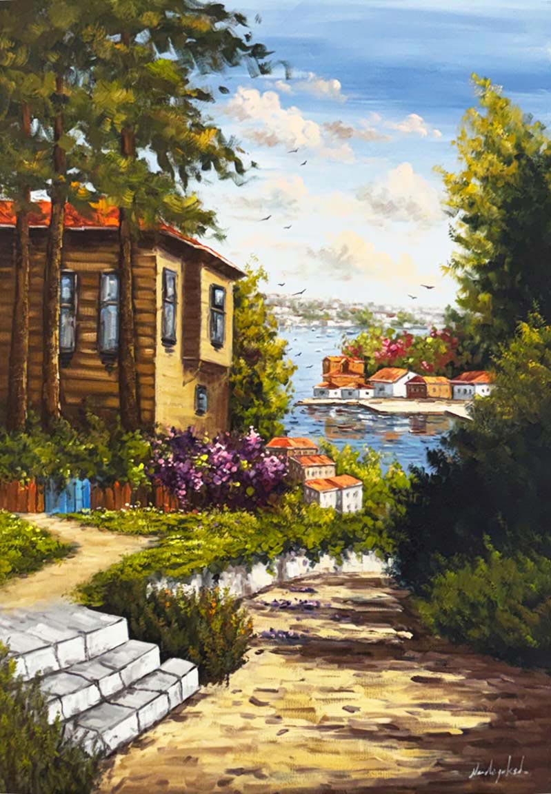 Boğaza Çıkan Sokak Yağlı Boya Tablosu Simurg Sanatevi
