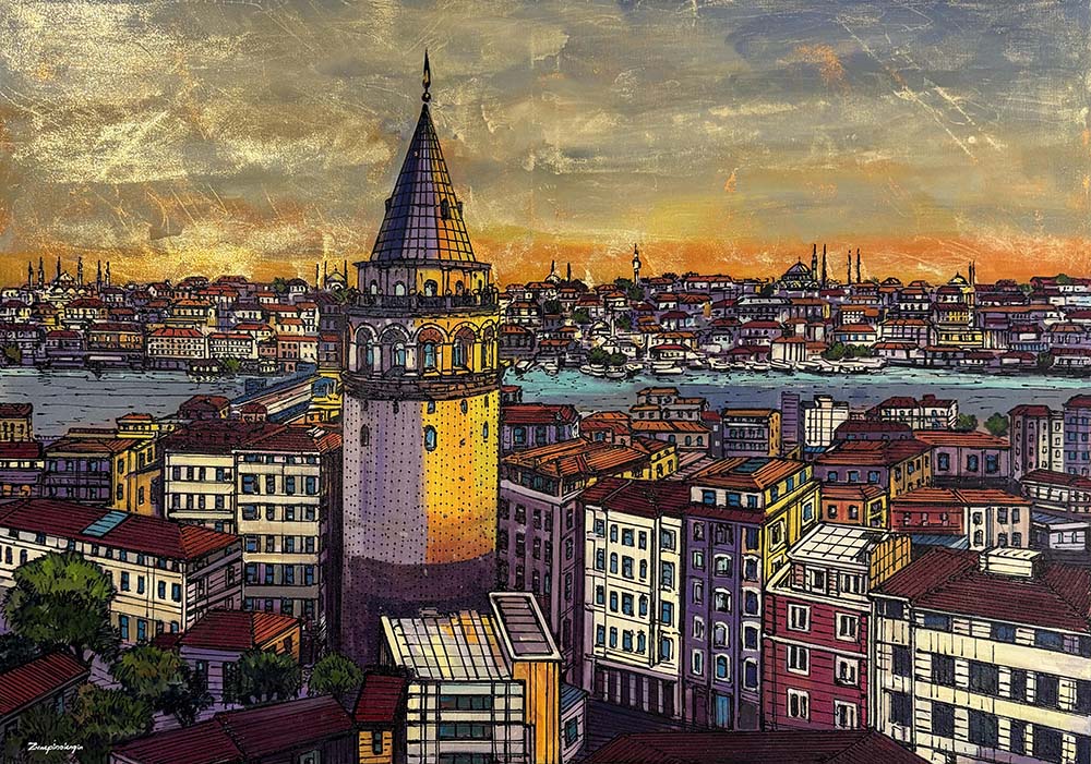Galata Yakasında Akşam Yağlı Boya Tablosu Simurg Sanatevi