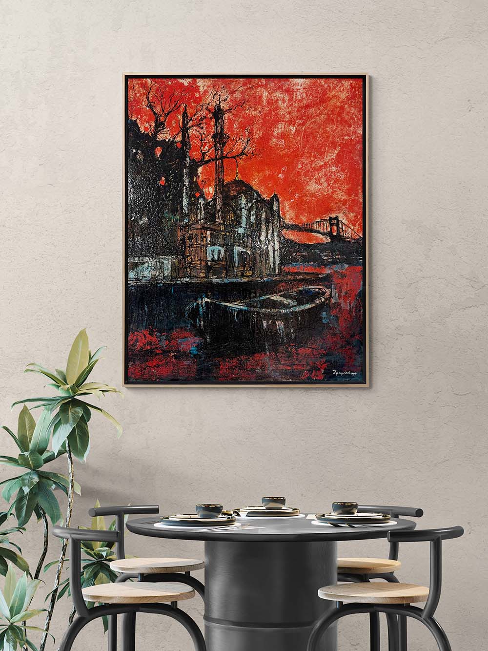 Boğaz Kıyısında Buluşma Yağlı Boya Tablosu Simurg Sanatevi