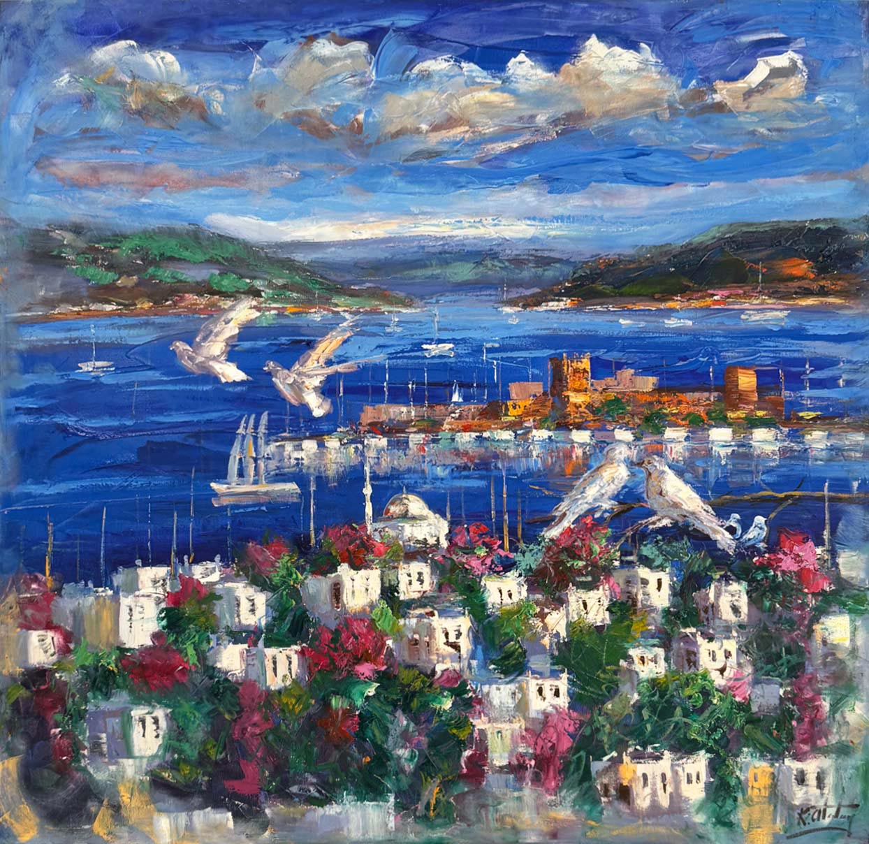 Bodrum Kalesine Seyir Yağlı Boya Tablosu Simurg Sanatevi