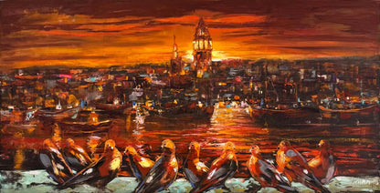 Düşsel Bir İstanbul Yağlı Boya Tablosu Simurg Sanatevi