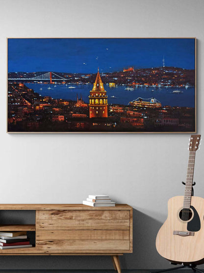 Gecenin Silüeti Galata Yağlı Boya Tablosu Simurg Sanatevi