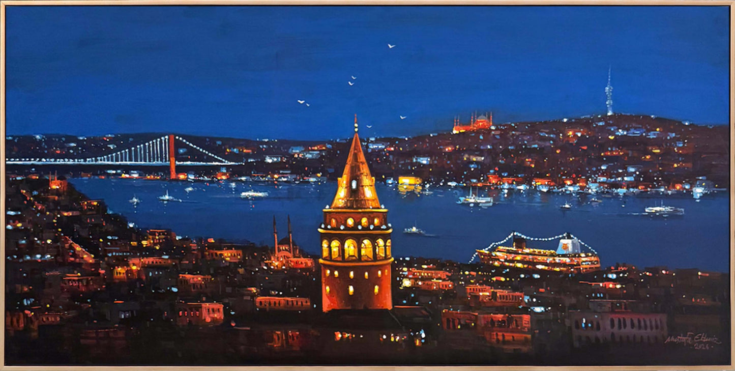 Gecenin Silüeti Galata Yağlı Boya Tablosu Simurg Sanatevi
