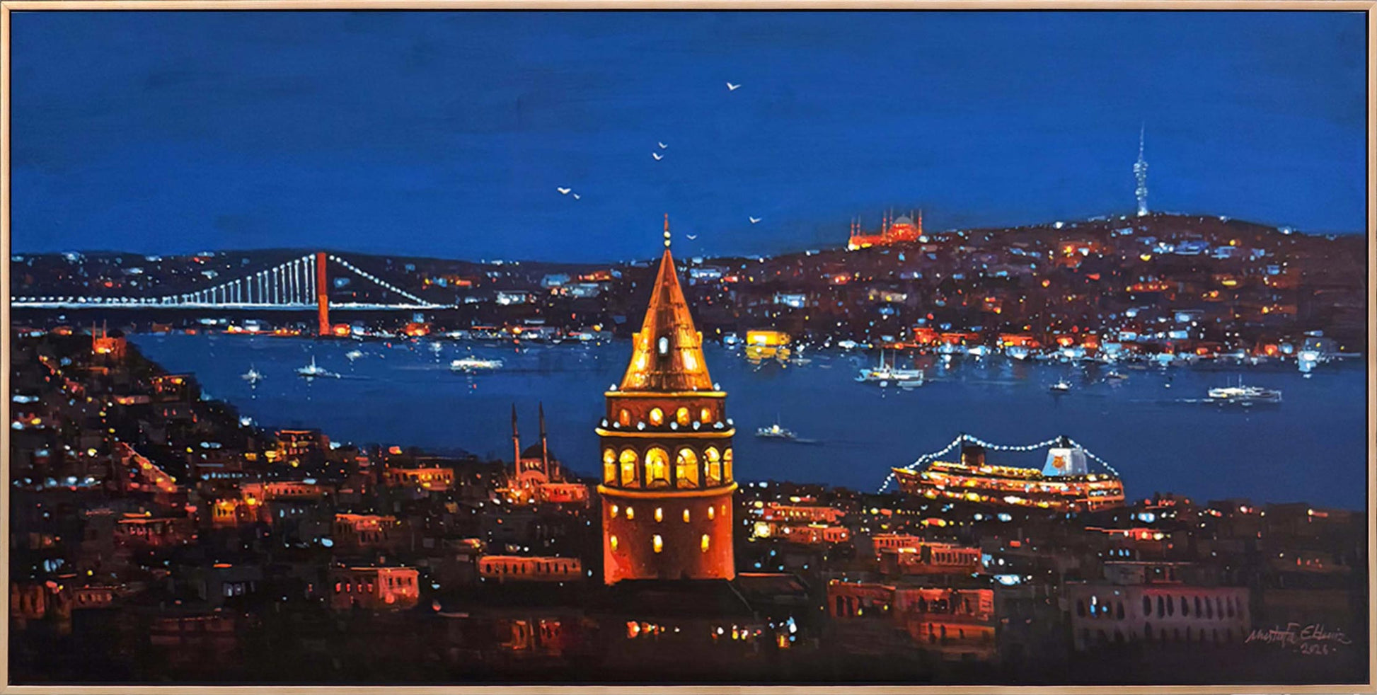Gecenin Silüeti Galata Yağlı Boya Tablosu Simurg Sanatevi