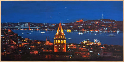 Gecenin Silüeti Galata Yağlı Boya Tablosu Simurg Sanatevi