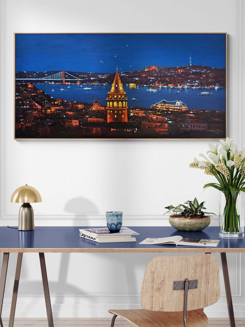 Gecenin Silüeti Galata Yağlı Boya Tablosu Simurg Sanatevi