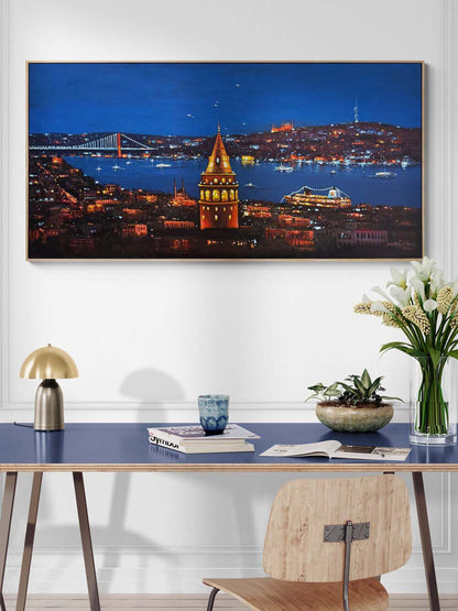 Gecenin Silüeti Galata Yağlı Boya Tablosu Simurg Sanatevi