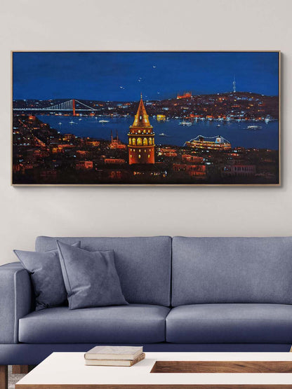 Gecenin Silüeti Galata Yağlı Boya Tablosu Simurg Sanatevi