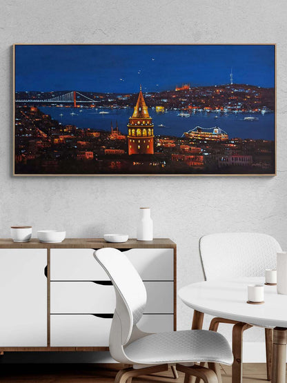 Gecenin Silüeti Galata Yağlı Boya Tablosu Simurg Sanatevi