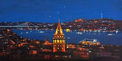Gecenin Silüeti Galata Yağlı Boya Tablosu Simurg Sanatevi