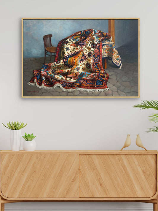 Desenin İzlerinde Halı Yağlı Boya Tablosu Simurg Sanatevi