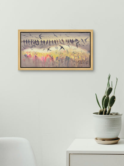 Teldeki Kırlangıçlar Yağlı Boya Tablosu Simurg Sanatevi