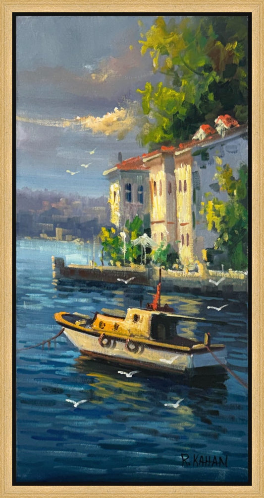 Boğazda Bir Sandal Yağlı Boya Tablosu Simurg Sanatevi