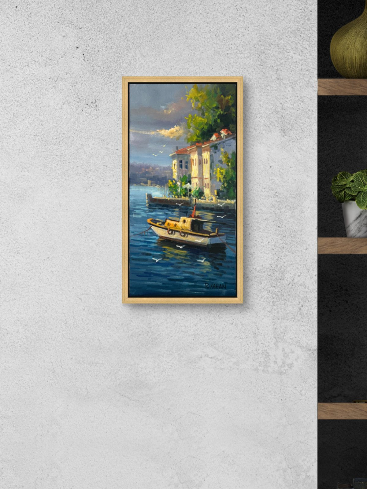 Boğazda Bir Sandal Yağlı Boya Tablosu Simurg Sanatevi