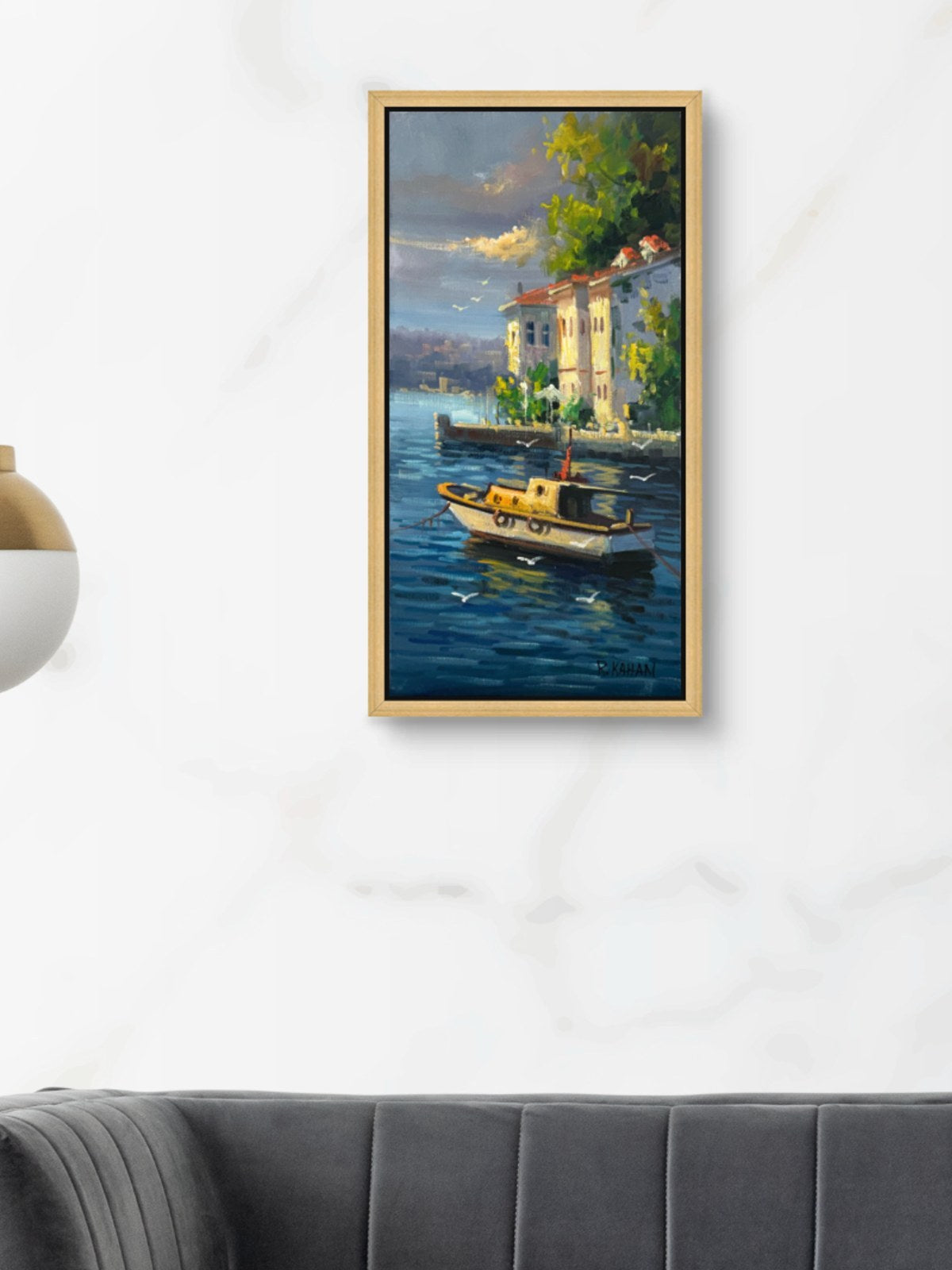 Boğazda Bir Sandal Yağlı Boya Tablosu Simurg Sanatevi