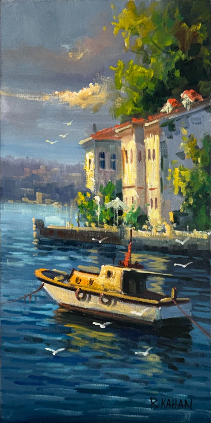 Boğazda Bir Sandal Yağlı Boya Tablosu Simurg Sanatevi