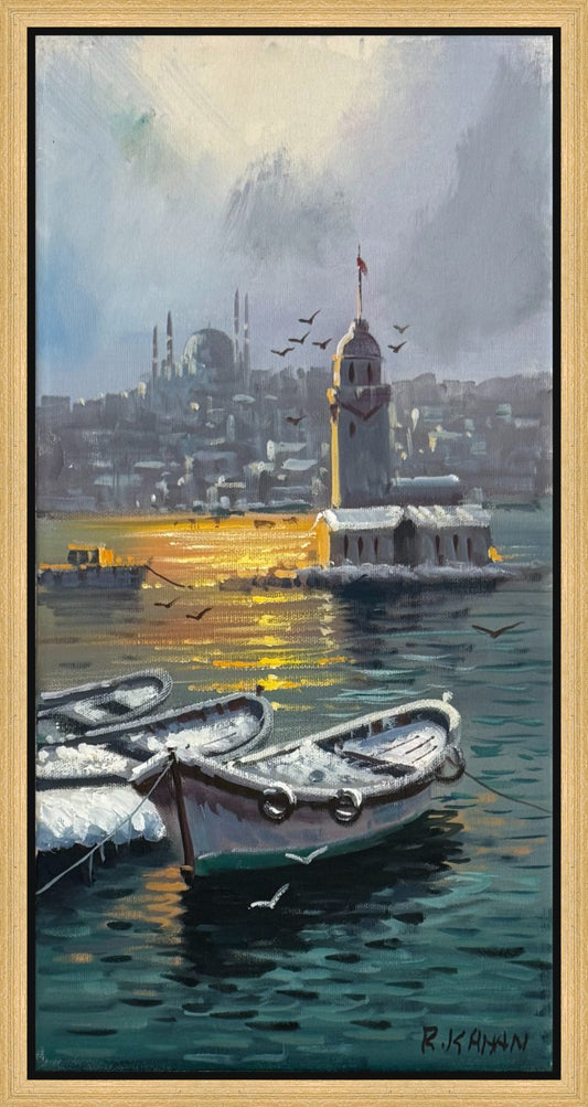 Kız Kulesi'nde Kış Yağlı Boya Tablosu Simurg Sanatevi