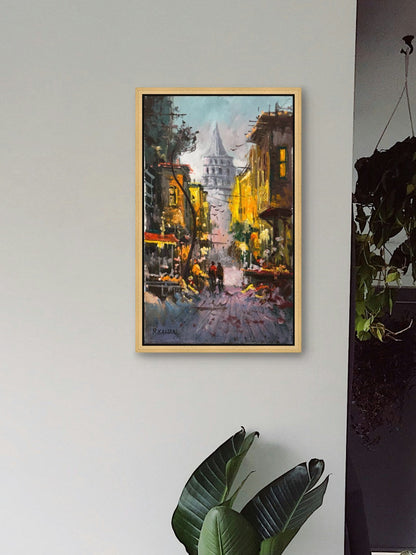 Galata'ya Giden Sokak Yağlı Boya Tablosu Simurg Sanatevi