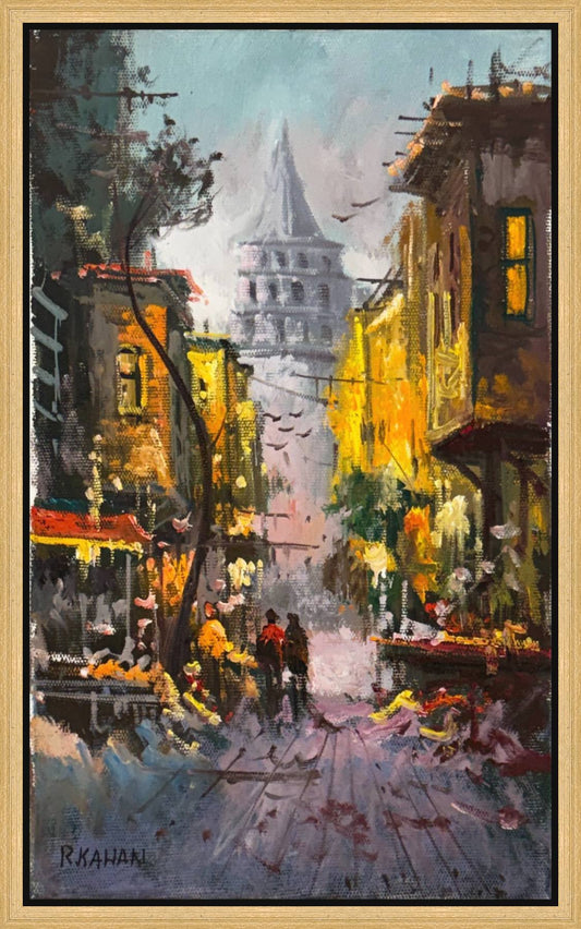 Galata'ya Giden Sokak Yağlı Boya Tablosu Simurg Sanatevi
