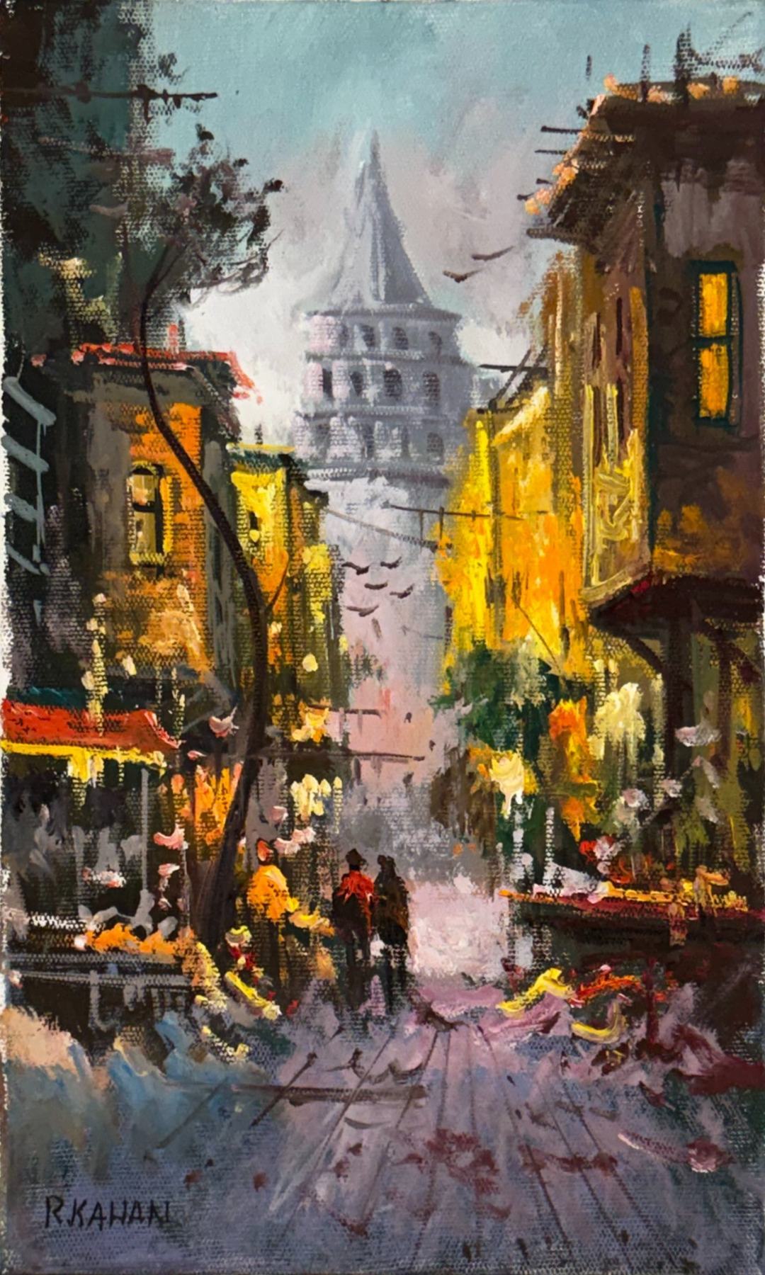 Galata'ya Giden Sokak Yağlı Boya Tablosu Simurg Sanatevi